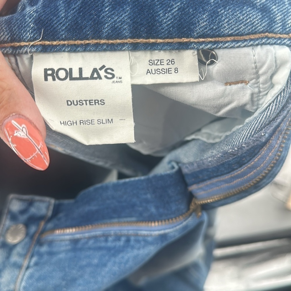 Rolla’s Dusters Jeans highrise slim rigid distressed knee medium wash sz 26 - Picture 6 of 14